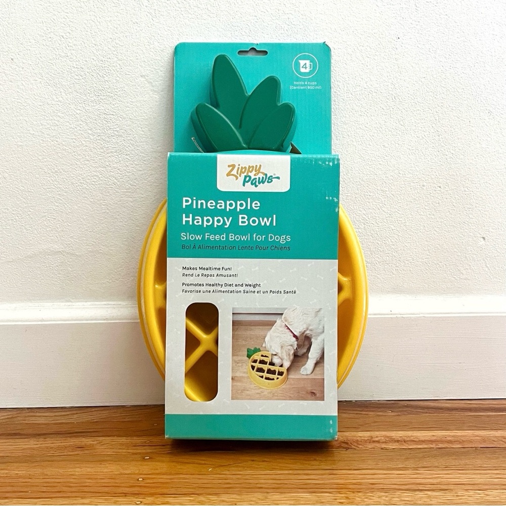 Pineapple Happy Bowl - Yellow Slow Feed Dog Bowl